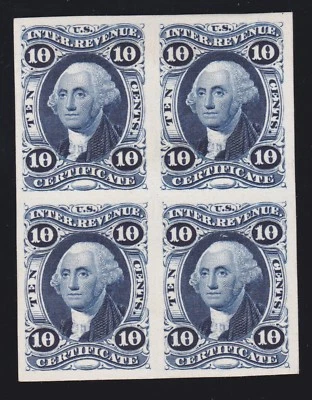 US R33P4 10c Certificate Plate Proof on Card Block of 4 SCV $140 - Image 1 of 2