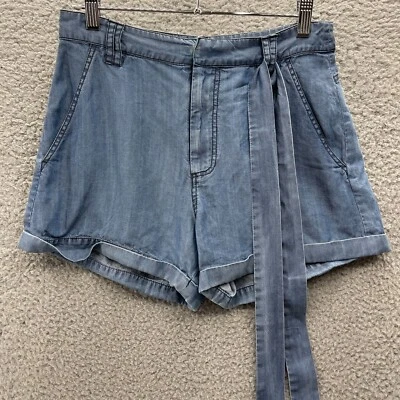 BEBE Pantalones Cortos Mujer 4 Azul Ligero Cremallera Cinturón 100% Lyocell 2 Bolsillos Puños Foto 1 de 4