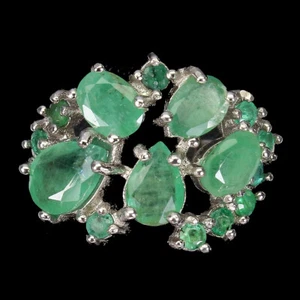 925 Sterling Silver Ring Oval Emerald 8x6mm Natural Gemstone Jewelry Size 7 - Picture 1 of 10