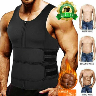 Men Sweat Sauna Waist Trainer Compression Vest Gym Workout Tank Tops Body Shaper - Image 1 of 4