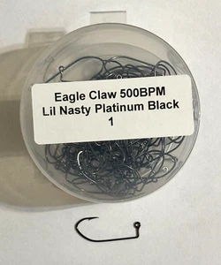 100 Eagle Claw 500BPM Lil Nasty 90° Platinum Black Jig Hooks, Size 1 - Picture 1 of 1