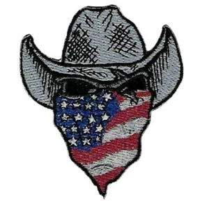 COWBOY HAT SKULL PATCH US FLAG PIN UP RIFLE GUN PATRIOT Bandana SUNGLASSES WOW - Picture 1 of 24