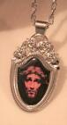 Striking Heavy Floral Topped Jesus Shroud Of Turin Picture Shield Medal Necklace