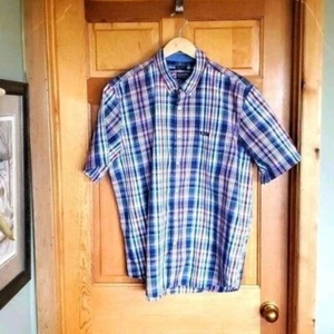 Chaps Easy Care Logo Blue Plaid Casual Button Down SS Sz. XL Shirt - Picture 1 of 12