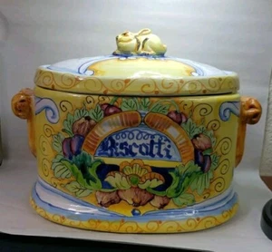 Ceramiche D'Arte LG Biscotti Jar Hand Painted Rabbit Handle Ravello Italy RARE - Picture 1 of 20