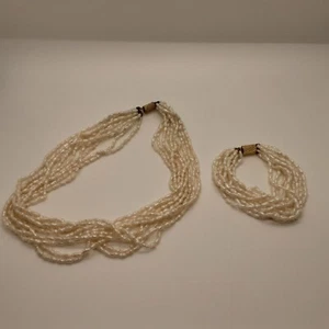 Collar vintage de 10 hilos de perlas cultivadas de semillas de 18" y pulsera de 6,75" a juego - Imagen 1 de 9