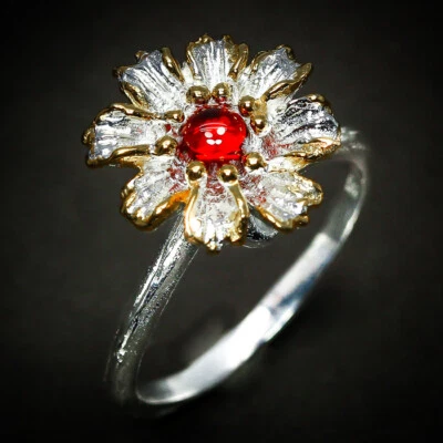 Plata granate natural estilo flor no mejorada 925 esterlina / RVS280 Foto 1 de 4