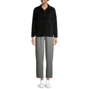 Como Blu Maglione Donna Athleisure Falso Sherpa 1/4 Cerniera, Nero, X-Small - Foto 1 di 6