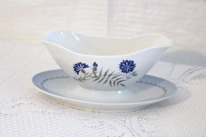 B&G BING GRONDAHL CORNFLOWER BLUE DENMARK 8A Gravy Boat with Attached UnderPlate - Picture 1 of 6