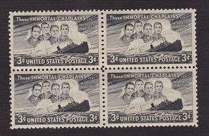 1948 These Immortal Chaplains Block of 4 3c Postage Stamps, Sc# 956, MNH, OG - Picture 1 of 1