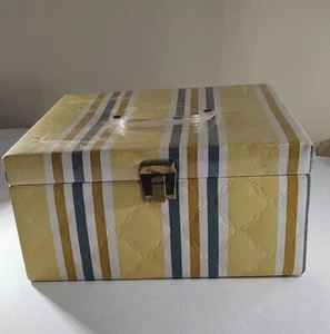 Vintage Sewing Box Vinal Covered Retro Striped Pattern - Picture 1 of 16