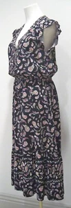 New OLD NAVY Black Paisley Flutter Slv V Neck Midi Prairie DRESS Ruffle Hem S - Picture 1 of 4