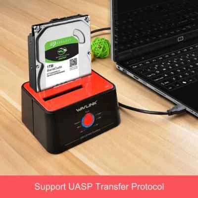 Wavlink Hard Drive Docking Station USB 3.0 Dual-Bay Cloner 3.5" 2.5" Red & Black - Image 1 of 4