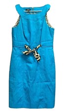 Peck & Peck Collection Women Dress Blue Knee Length Halter Leopard Print Belt 10