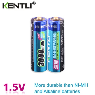 Bateria recarregável de polímero KENTLI 2pcs tensão estável AA 3000mWh 1.5V Li-ion  - Imagem 1 de 4