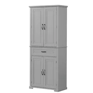 72" Tall Bathroom Cabinet with 4 Doors and Drawer, Adjustable Shelf, MDF, Grey - Picture 1 of 11