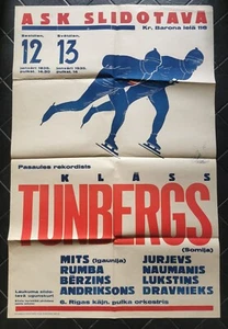 poster y1935 Speed Skating / Olympic Champion Finland Clas Thunberg in Latvia - Picture 1 of 7
