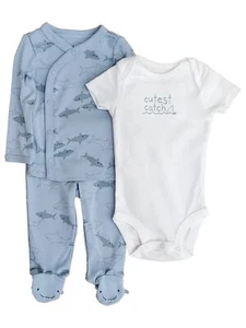 Carters Infant Boys 3pc Blue Cutest Catch Bodysuit, Jacket & Pants Set 0-3m - Picture 1 of 1