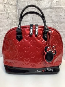 Disney Parks Minnie Loves Mickey Embossed Satchel Bag Purse Red Rare Pocketbook - Picture 1 of 11