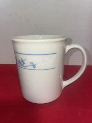 Corning Stoneware Coffee Cups Blue White Flowers 4"H 10 oz - Image 1 of 4
