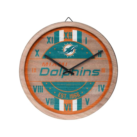 Miami Dolphins Logo Barrel Wall Clock Wooden - Man Cave Office Decor NEW Cover