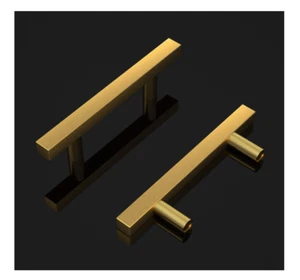 12PCS Gold Brushed T Bar Pull Knob Handles Square Cabinet Door Kitchen Drawer 3" - Picture 1 of 7
