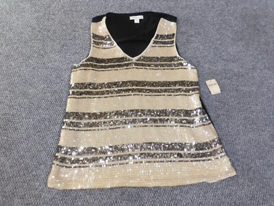 冷水溪大号上衣金色无袖条纹贝壳女式聚酯纤维 — 第 1/4 张图片