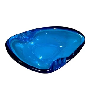 L.E. Smith Ash Tray Blue Glass Free Form Vintage MCM Mid Century Modern Design - Picture 1 of 9