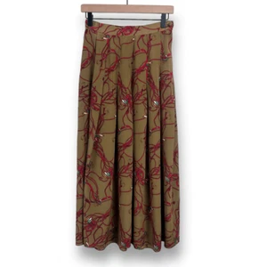 Vintage Ann Taylor Women's 8 Pleated Maxi Skirt Brown Equestrian Motif 100% Silk - Picture 1 of 7