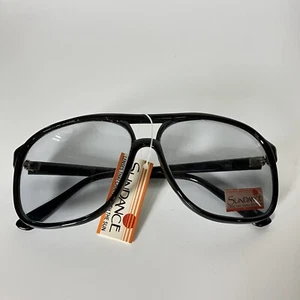 Vintage NOS Sundance Sunglasses Aviator Mob Gangster Black 80s Big - Picture 1 of 8