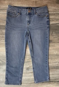 SEVEN 7 WOMENS DISTRESSED BLUE JEAN CAPRI EMBROIDERED POCKETS SIZE 10 - Picture 1 of 5