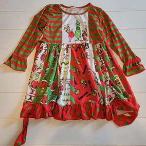 Kleid Mädchen 6-7T Rot Grün Langarm Grinch Swing Dress - Bild 1 von 9