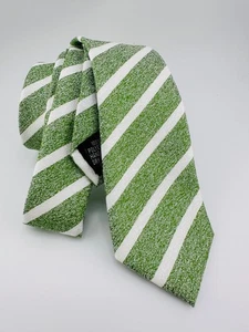 "Corbata a rayas blancas verdes &Collar para hombre 100 % poliéster hecha a mano 58""" - Imagen 1 de 6