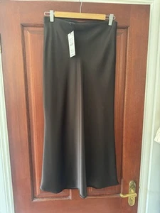 Zara Satin Midi Skirt Brown XS BNWT - Picture 1 of 3