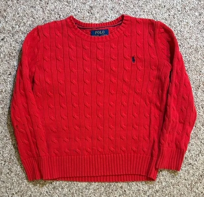 Suéter navideño tejido con cable rojo Polo Ralph Lauren para niño. Talla S (8) Foto 1 de 4
