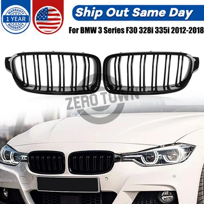 Gloss Black Front Kidney Grille Grills For BMW 3 Series F30 328i 335i 2012-2018 Foto 1 de 4