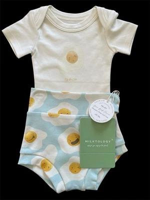 Milktology NWT Ivory/Blue “Eggs” Pima Org Cotton Bodyshirt & Shorts-Newborn - Image 1 of 4