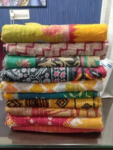 Lotto all'ingrosso cotone indiano vintage trapunta Kantha fatta a mano lancio reversibile Gudri - Foto 1 di 12