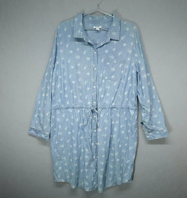 Old Navy Dress Womens XL Blue Floral Chambray Shirtdress Tie Waist Boho Cottage - Image 1 of 4