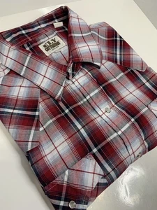 Ely Cattleman Red Metallic Plaid Short Sleeve Pearl Snap Men's XL Ranch Cowboy - Picture 1 of 16