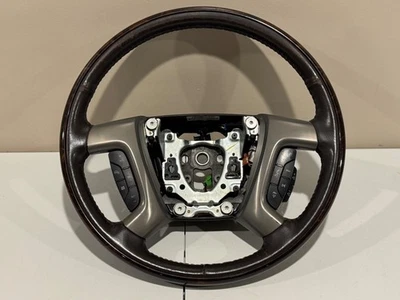 2010-2014 GMC YUKON DENALI HEATED WOOD STEERING WHEEL SWH OEM 20779501 *WORN* - Image 1 of 4