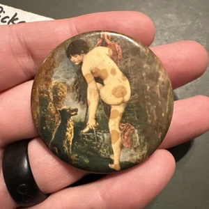 20er Jahre gewagter Taschenspiegel Frau mit schwarzem Hund Akt Antik Art Deco - Bild 1 von 2