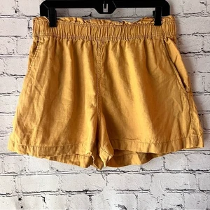 H&M Linen High Waist Paper Bag Elastic Waist Shorts Size Medium - Picture 1 of 5
