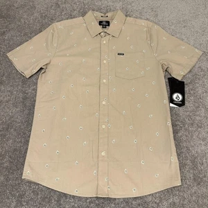 Volcom Shirt Mens Small Beige Interstone SS Button Up Classic Fit Short Sleeve - Picture 1 of 11