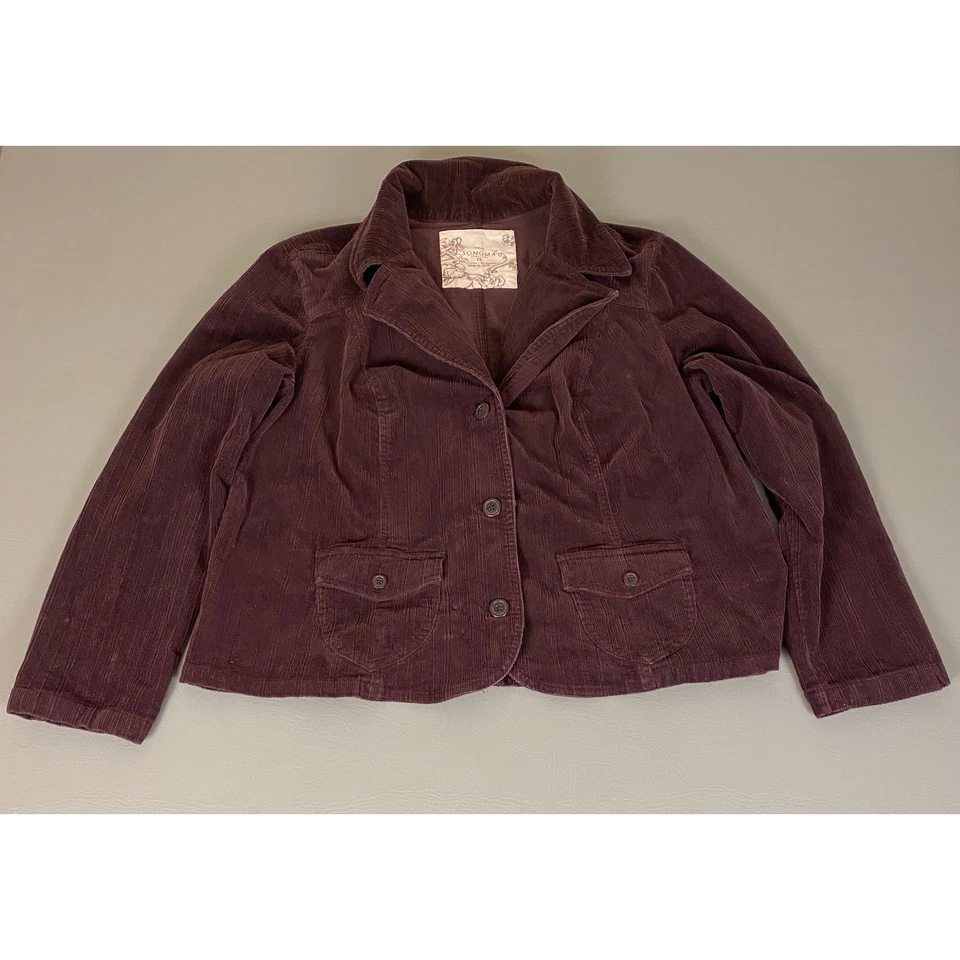 Blazer de pana Sonoma Life + Style para mujer Plus 2X bolsillos delanteros con botones morados Foto 1 de 4