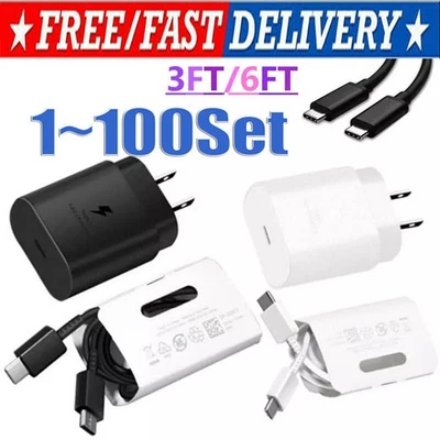 25瓦型USB-C快速壁式充电器+6英尺电缆适用于三星Galaxy S20 S21 5G批量美国 — 第 1/4 张图片
