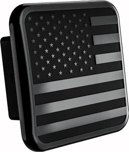American Black Metal Flag Trailer Hitch Cover - Patriotic Flag Plug Black Fits - Picture 1 of 6