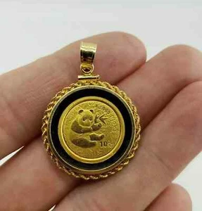 1/10 Ounce 999 Bullion Coin Pendant China Panda Yuan 14k Yellow Gold Plated - Picture 1 of 8