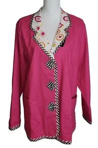 KOOS Of Course Pink Linen Blend Geometric Print Reversible Blazer Jacket Sz L - Picture 1 of 17