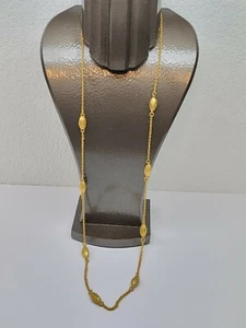 VINTAGE GOLD TONE BEAD AND CHAIN LARIAT NECKLACE SOLID BEAD 32" - Picture 1 of 9